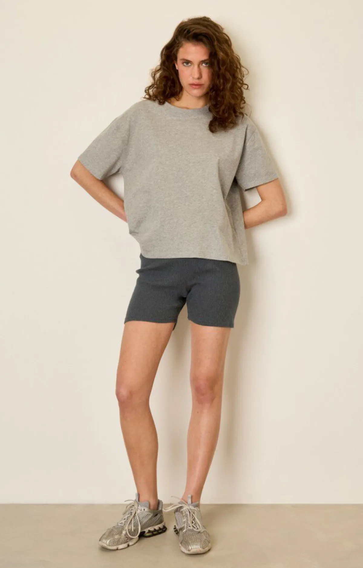 Damen American Vintage |Damen-Kurze Hose Piwik Anthrazit Meliert