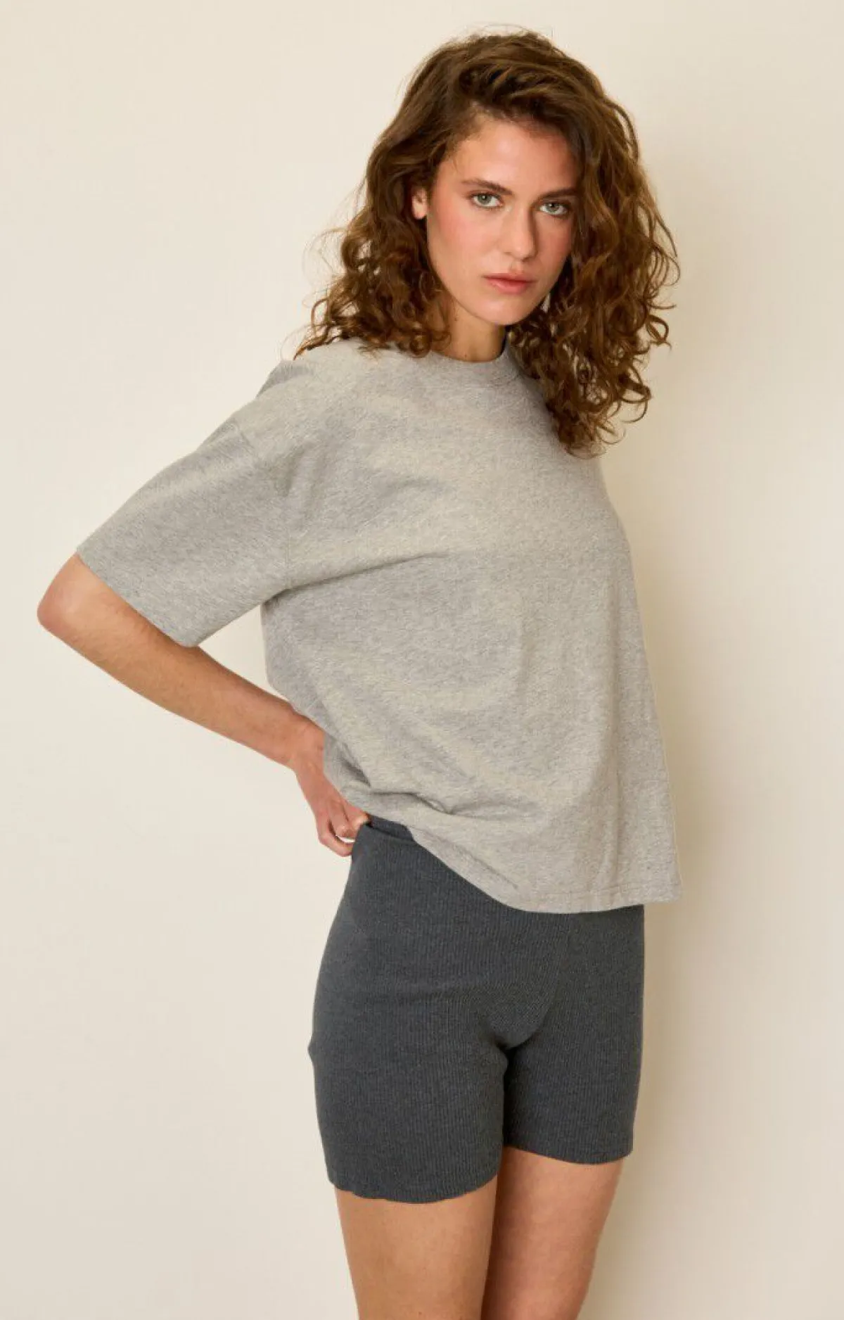 Damen American Vintage |Damen-Kurze Hose Piwik Anthrazit Meliert