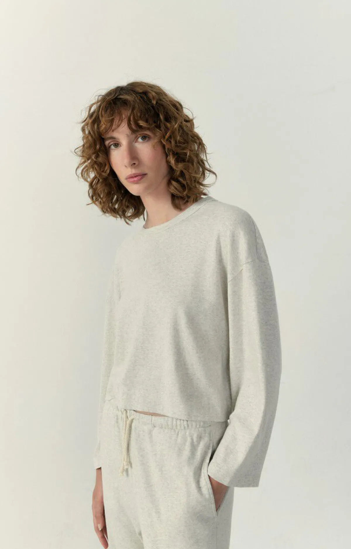 Damen American Vintage |Damen-T-Shirt Bozy Creme Meliert
