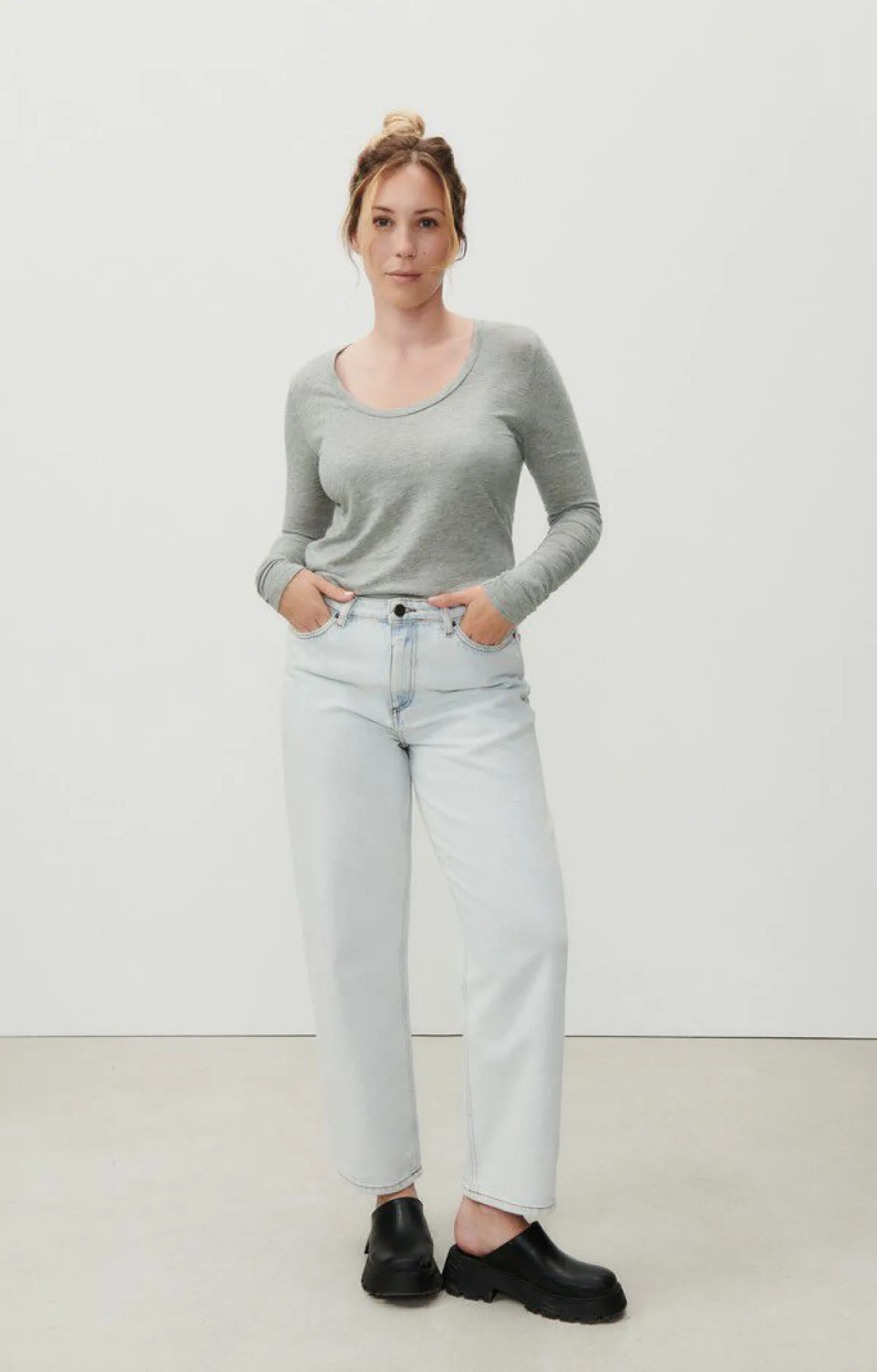 Damen American Vintage |Damen-T-Shirt Jacksonville Grau Meliert