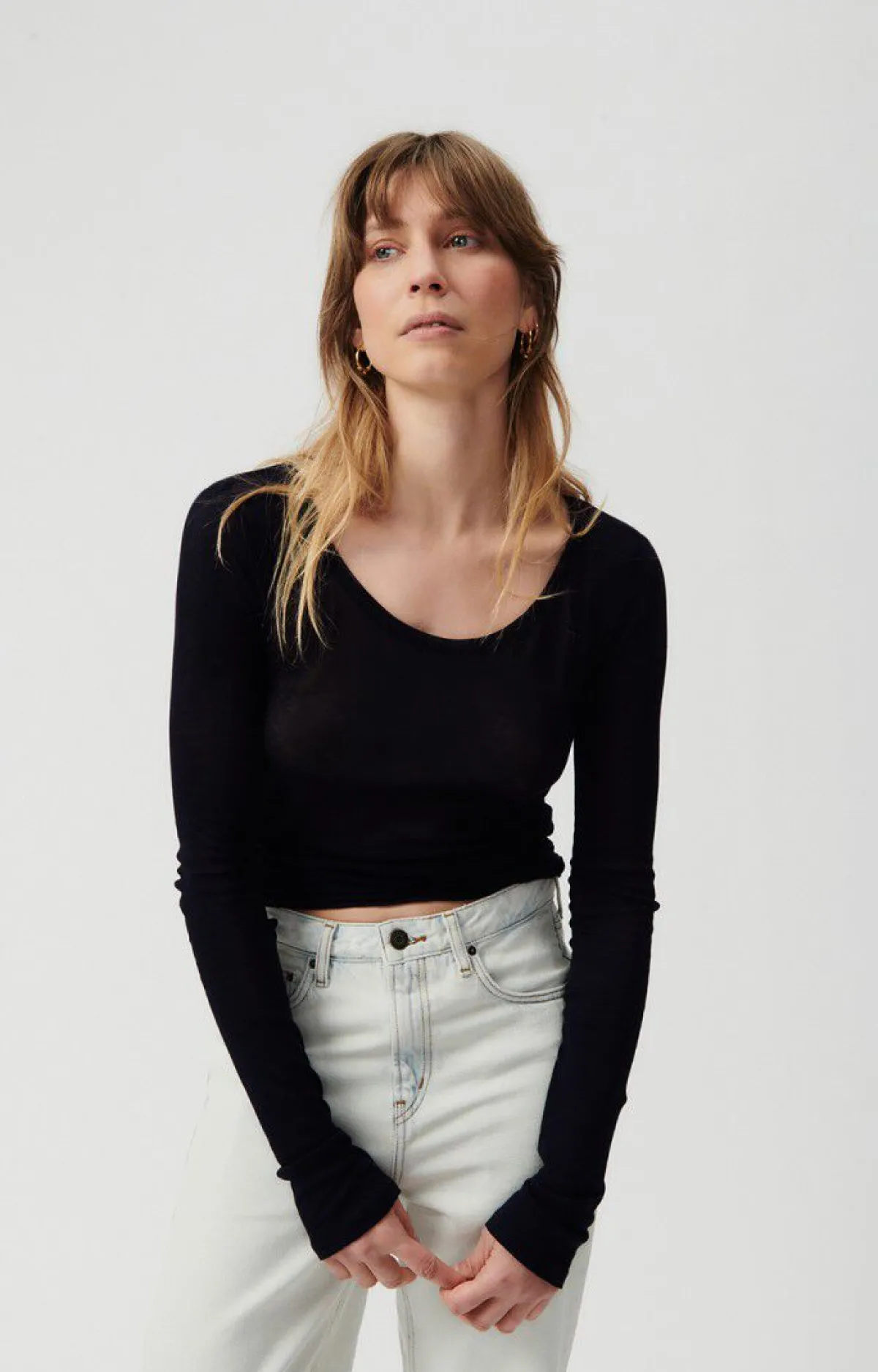 Damen American Vintage |Damen-T-Shirt Massachusetts Schwarz