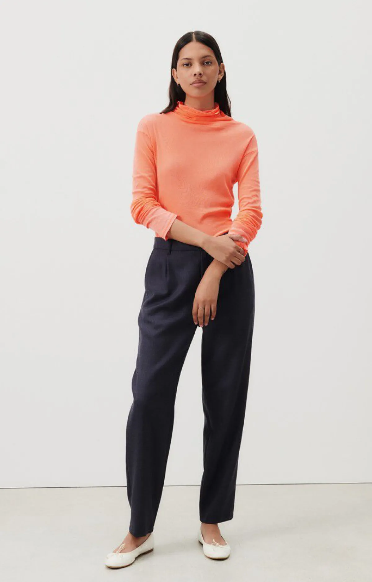 Damen American Vintage |Damen-T-Shirt Massachusetts Leuchtendes Orange