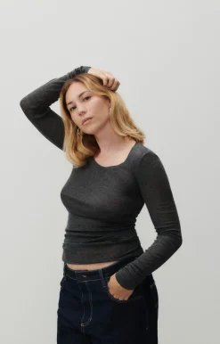Damen American Vintage |Damen-T-Shirt Massachusetts Anthrazit Meliert