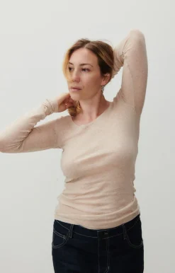 Damen American Vintage |Damen-T-Shirt Massachusetts Creme Meliert