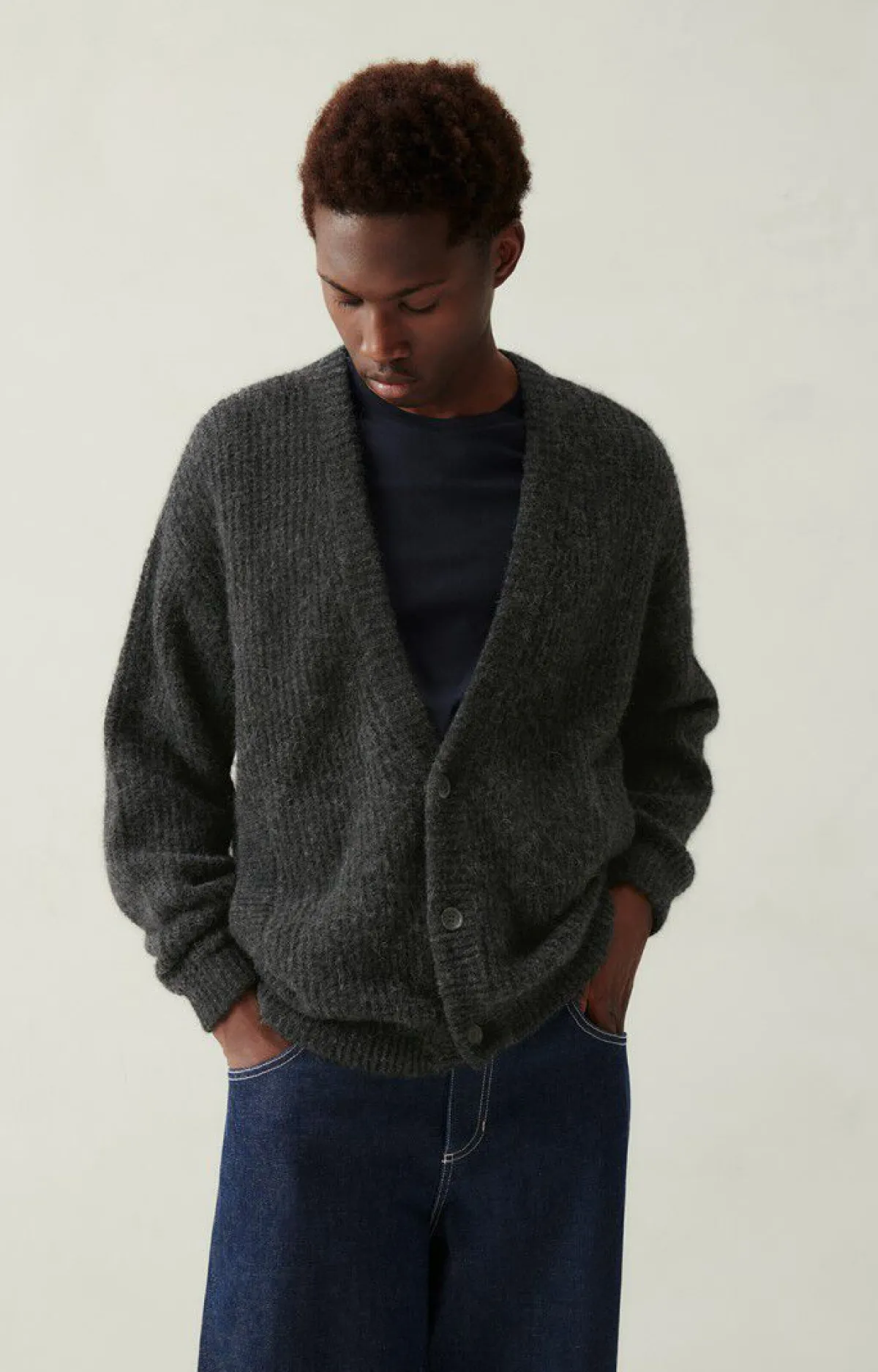 Herren American Vintage |Herrencardigan East Anthrazit Meliert